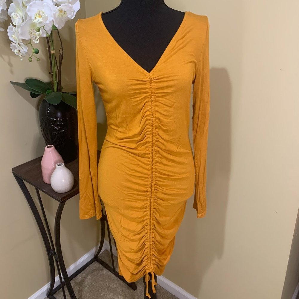 Mustard Ruched Dress
